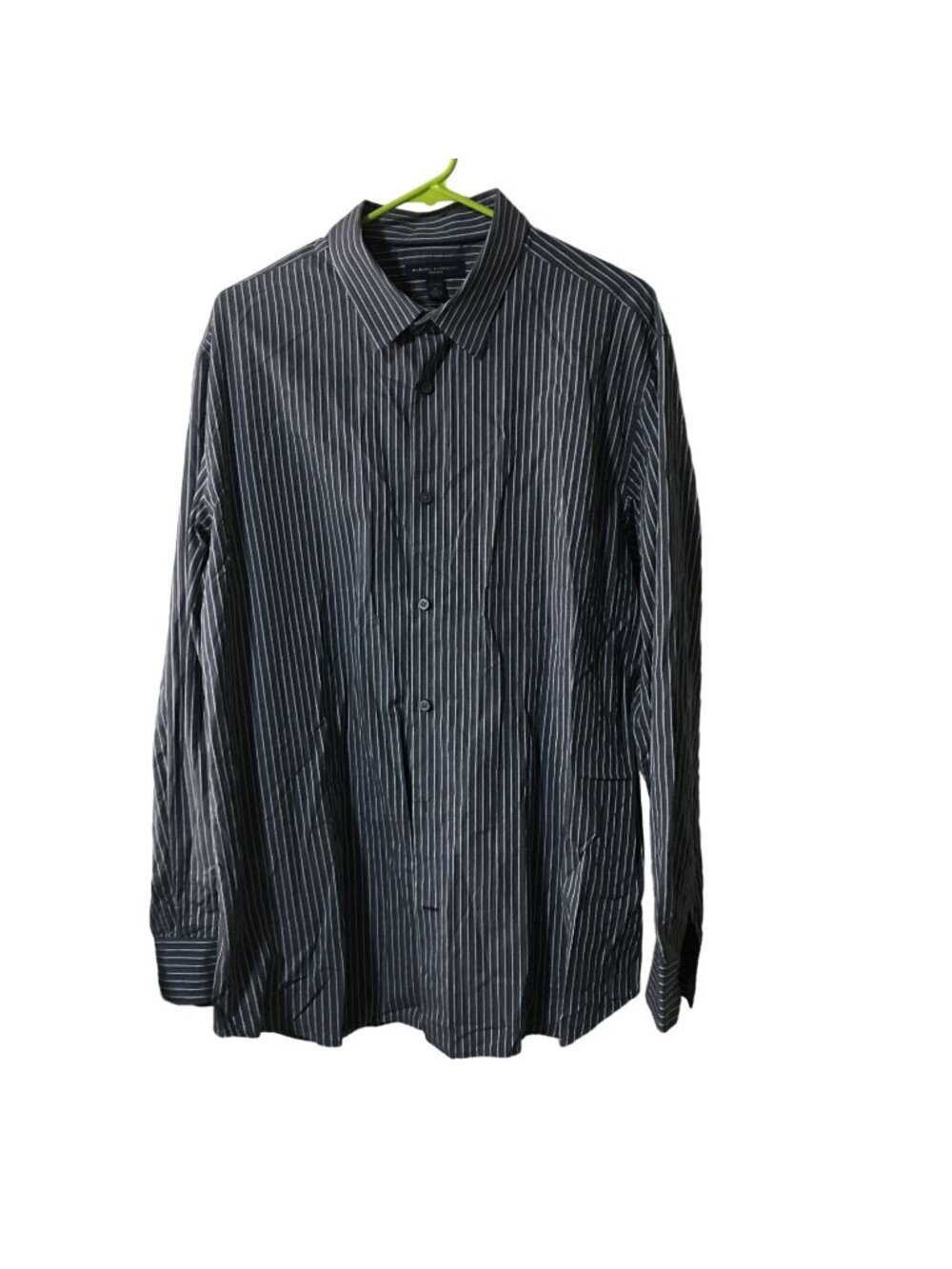 BANANA REPUBLIC GRAY BLUE WHITE STRIPED LONG SLEEVE BUTTON DOWN MENS XL 17-17 1/